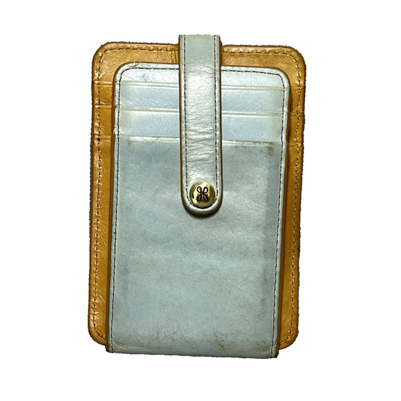 Hobo Wallet Credit Card Holder Leather Blue Mist Fold Over Snap Closure Timeless - Picture 1 of 8